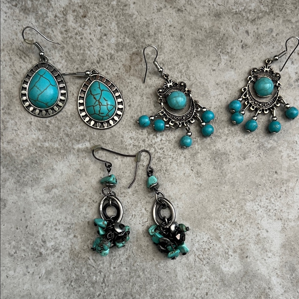 Turquoise Silver Earrings 3 sets